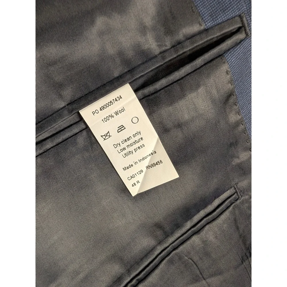 Calvin Klein Mens Blue Glen Plaid 100% Wool 2 Button Suit Jacket Blazer 48R